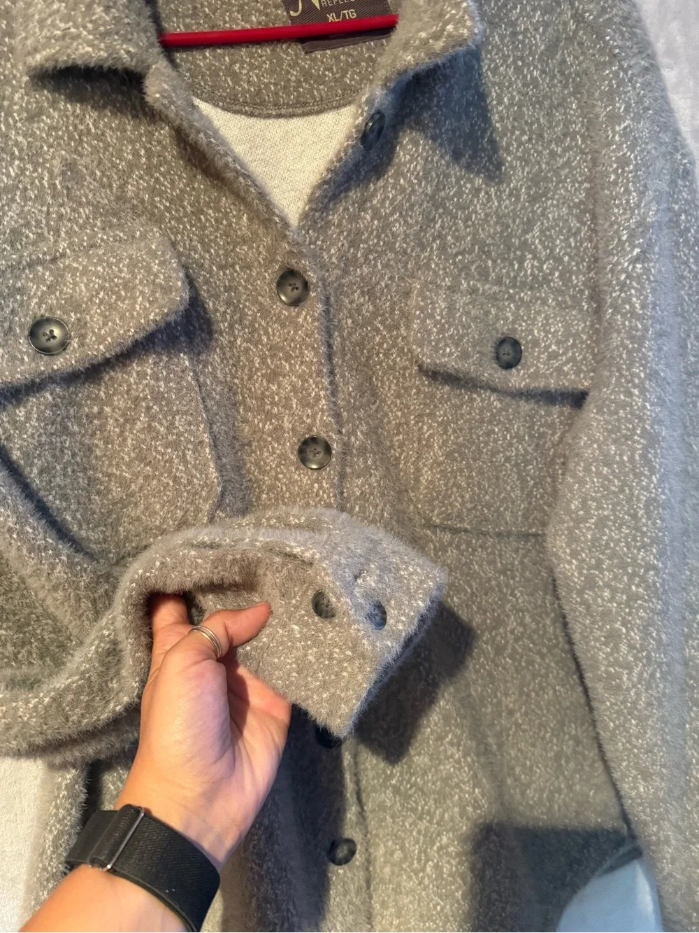 Naturalizer Soft Gray Button-Up Sherpa Jacket